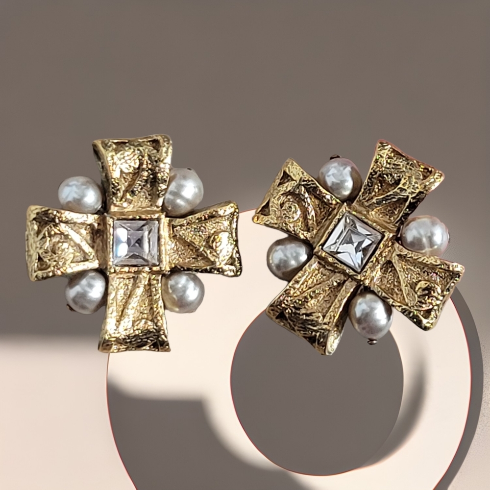 Vintage Christian Lacroix Maltese Cross Earrings